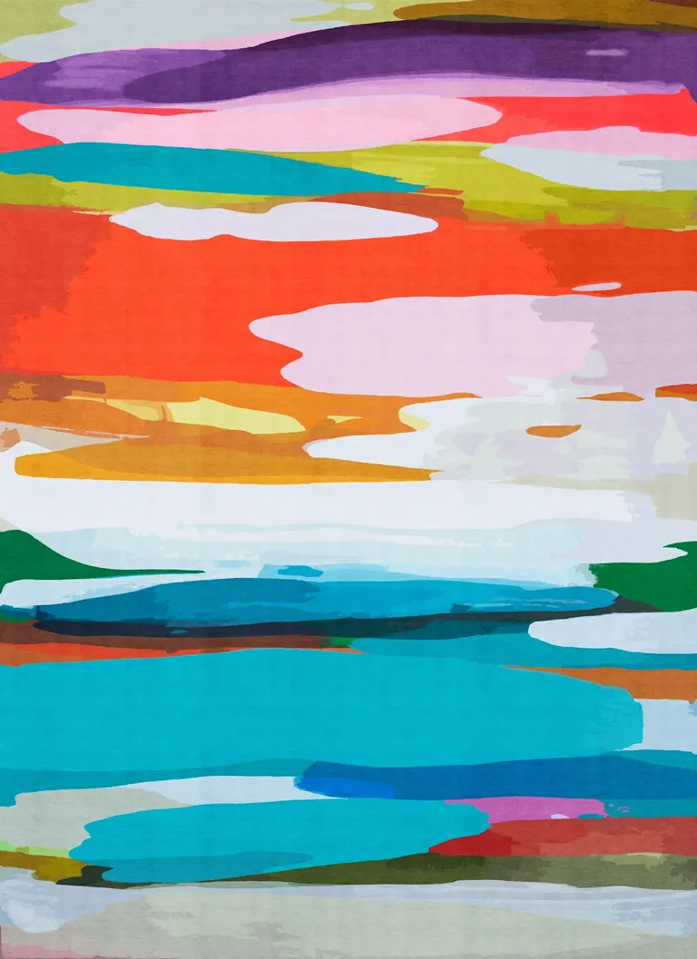 On Holiday, abstract artwork by Claire Desjardins, translated into a rug.